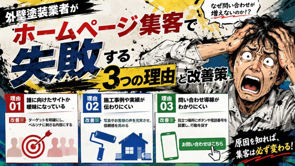 外壁塗装業者がホームページ集客で失敗する3つの理由と改善策